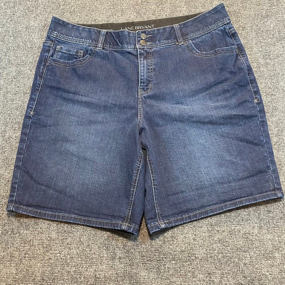 Lane Bryant Womens 20 Plus Dark Blue Bermuda Tighter Tummy Jean Shorts Jorts